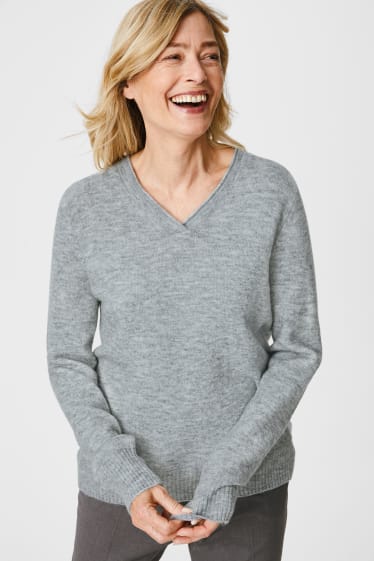 Damen - Pullover - Glanz-Effekt - grau-melange