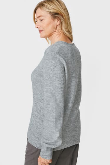 Damen - Pullover - Glanz-Effekt - grau-melange