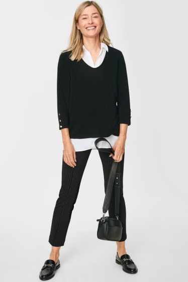 Women - Cloth trousers - striped - black