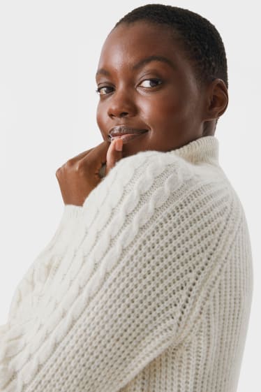 Damen - Rollkragenpullover - cremeweiss