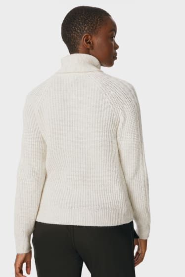 Damen - Rollkragenpullover - cremeweiss