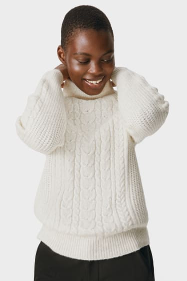 Women - Polo neck jumper - cremewhite