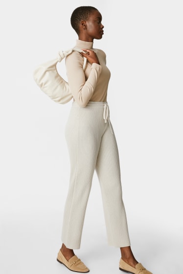 Mujer - Pantalón de punto con cachemir - mezcla de lana - beis
