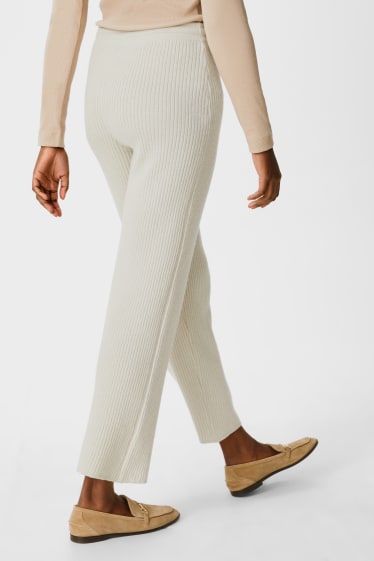 Mujer - Pantalón de punto con cachemir - mezcla de lana - beis
