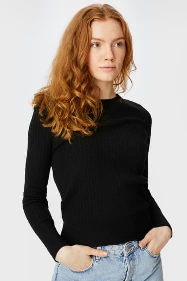 Damen - Feinstrick-Pullover - recycelt - schwarz