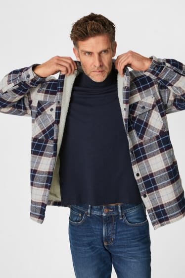 Bărbați - Jachetă tip cămașă din flanel - în carouri - albastru / bej