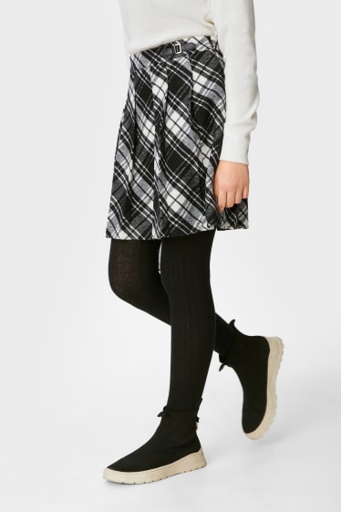 Children Girls - Set - flannel skirt and tights - 2 piece - black