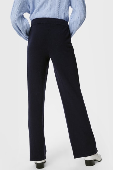 Femmes - Pantalon en cachemire - straight fit - bleu foncé
