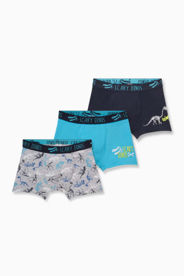 Kinderen - Set van 3 - Dino - boxershorts - donkerblauw / grijs