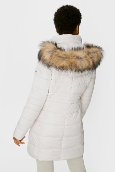 Dames - Gewatteerde mantel met capuchon - crème wit