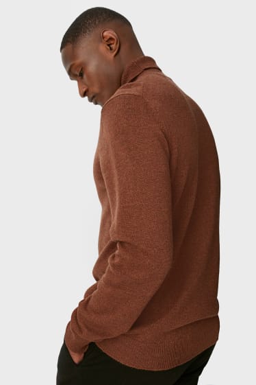 Men - Polo neck jumper made of new wool - dark brown