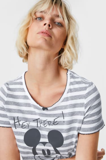 Women - Nightshirt - striped - Mickey Mouse - gray