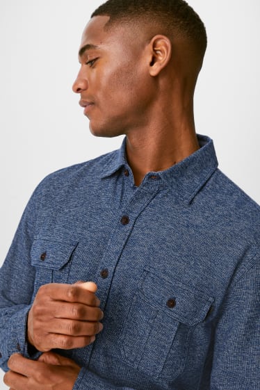 Hombre - Camisa de franela - regular fit - kent - azul oscuro-jaspeado