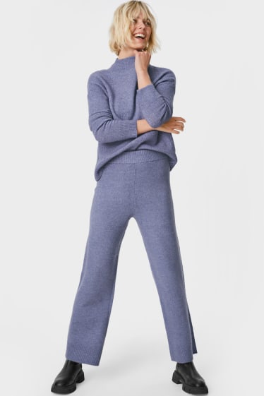 Damen - Basic-Strickhose - Relaxed Fit - blau-melange