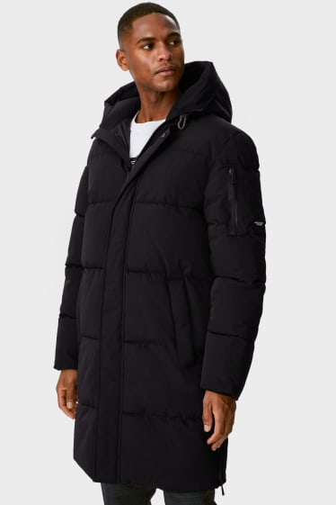 Men - Quilted coat with hood - black