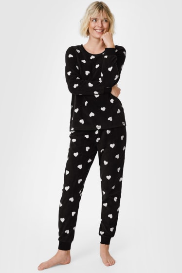 Dames - Fleece pyjama - zwart
