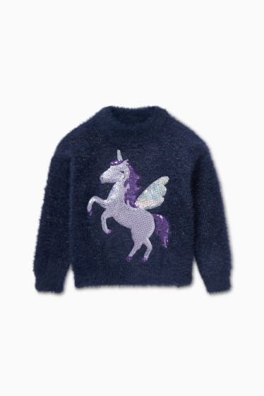 Bambini - Unicorni - maglione - effetto brillante - blu scuro