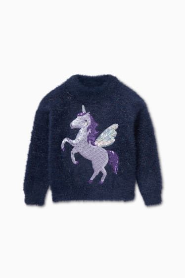 Enfants - Licorne - pull - finition brillante - bleu foncé