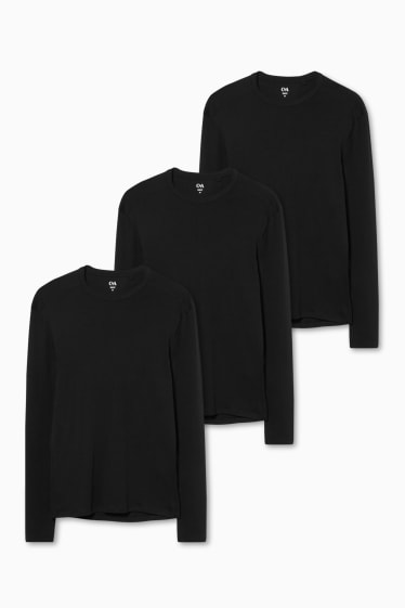 Mężczyźni - Wielopak, 3 pary - koszulka z długim rękawem - czarny