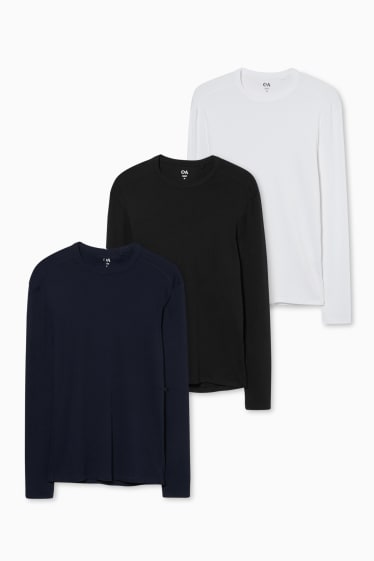 Herren - Multipack 3er - Basic-Langarmshirt - weiß / schwarz