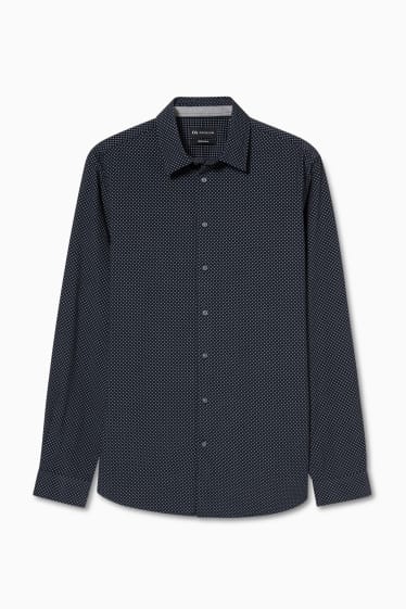 Mężczyźni - Koszula sztruksowa - slim fit - kołnierzyk kent - minimalistyczny nadruk - ciemnoniebieski