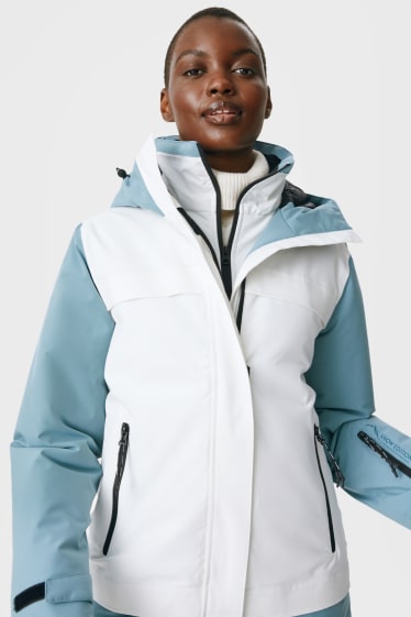 Women - Ski jacket with hood - white / turquoise