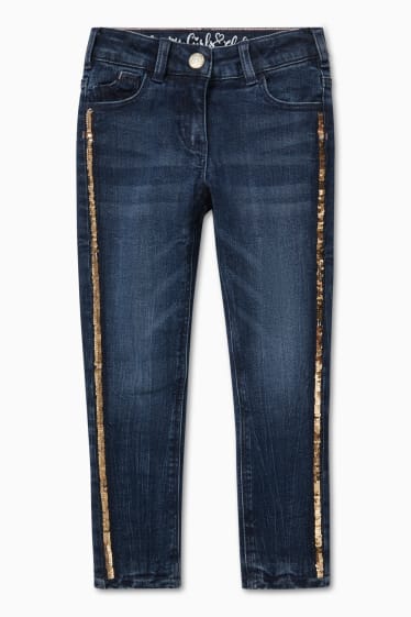 Dětské - Skinny jeans - termo džíny - s lesklou aplikací - džíny - modré