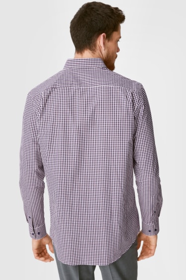 Heren - Business-overhemd - regular fit - kent - gemakkelijk te strijken - geruit - wit / blauw