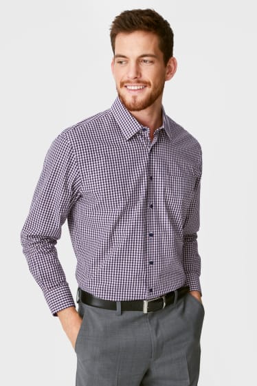 Men - Business shirt - regular fit - kent collar - extra-short sleeves - check - white / blue
