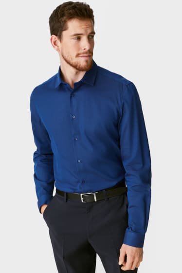 Hommes - Chemise de bureau - slim fit - manches ultralongues - facile à repasser - bleu foncé