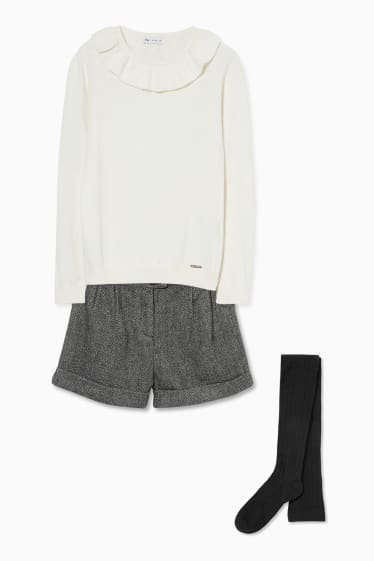 Niños - Set - jersey, shorts con cinturón y leotardos - 4 piezas - negro / blanco