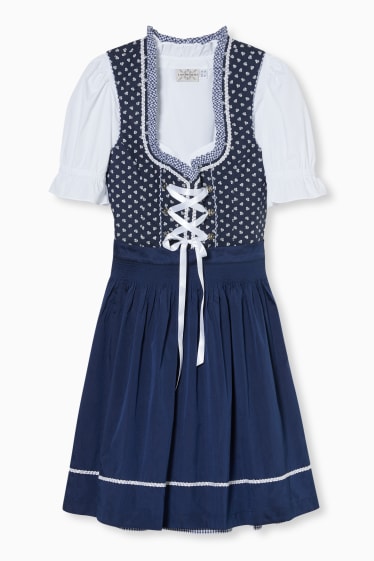 Women - Dirndl - heart-shaped neckline - 3 piece - dark blue / white