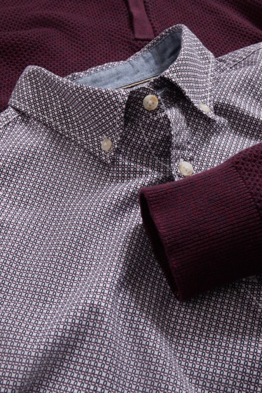 Men - Jumper and shirt - regular fit - button-down collar - dark red