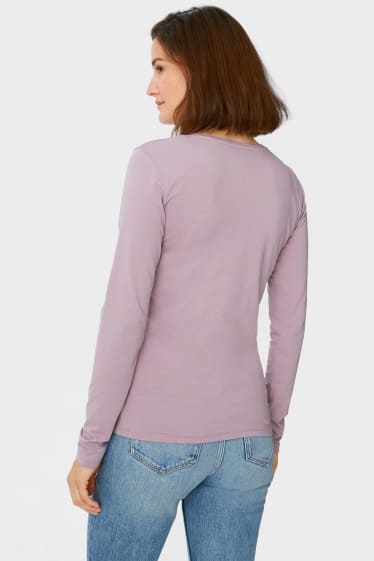 Damen - Multipack 5er - Basic-Langarmshirt - weiß / rosa