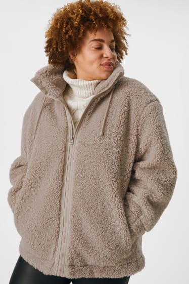 Women - Teddy fur jacket - taupe