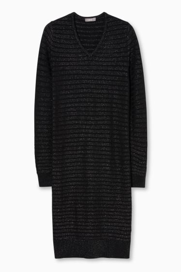 Donna - Vestito in maglia fine - effetto brillante - righe - nero