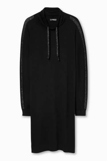Femmes - Robe en maille fine - finition brillante - noir