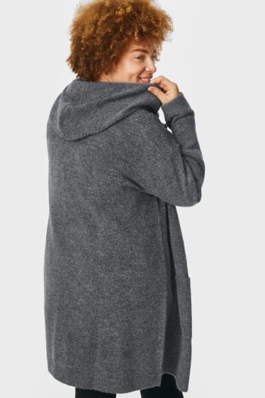 Women - Cardigan with hood - gray-melange