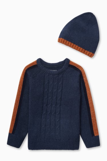 Bambini - Set - maglione e berretto - 2 pezzi - blu scuro