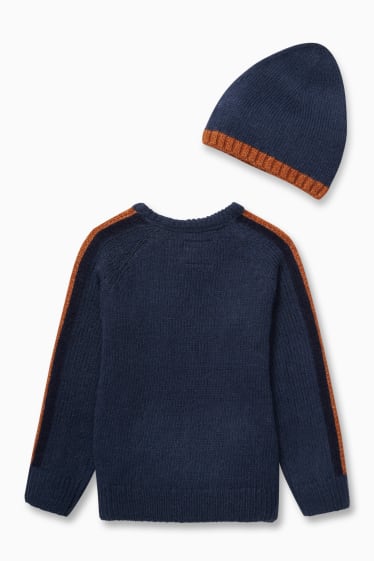 Kinder - Set - Pullover und Mütze - 2 teilig - dunkelblau