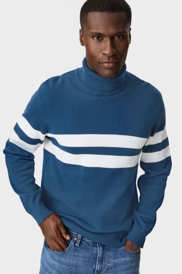 Mężczyźni - Sweter z golfem - niebieski