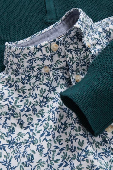 Herren - Pullover und Hemd - Regular Fit - Button-down - grün