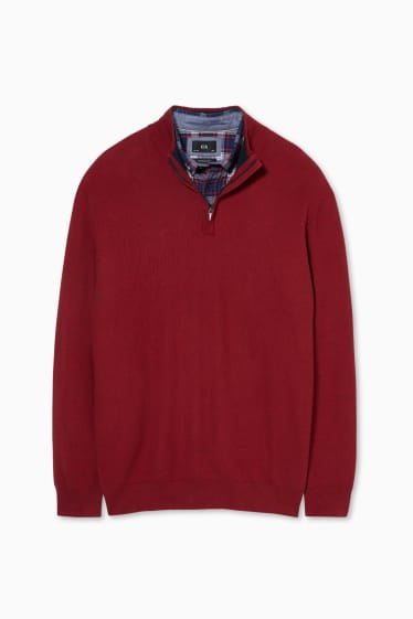 Herren - Pullover und Hemd - Regular Fit - Button-down - rot