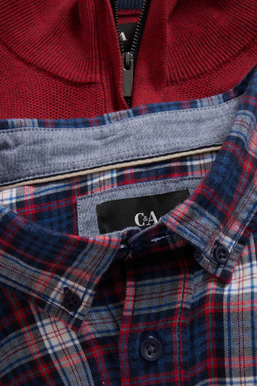 Herren - Pullover und Hemd - Regular Fit - Button-down - rot