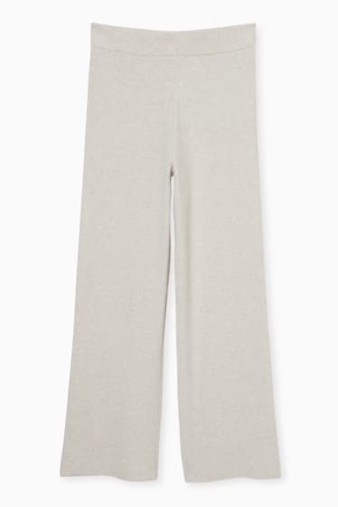 Dámské - Pletené kalhoty - světle šedá-žíhaná