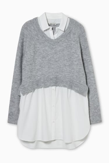 Mujer - Jersey premamá - look 2 en 1 - gris claro jaspeado