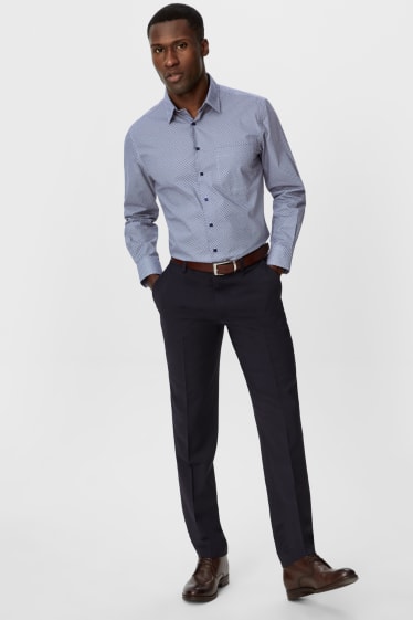 Hommes - Chemise de bureau - regular fit - manches ultracourtes - facile à repasser - bleu foncé / blanc