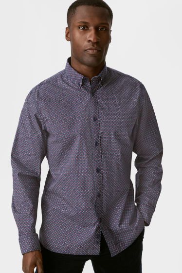 Mężczyźni - Sweter z koszulą - regular fit - przypinany kołnierzyk - ciemnoniebieski