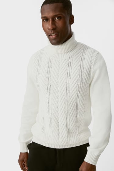 Mężczyźni - Sweter z golfem - biały