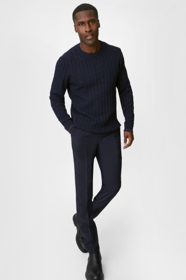 Hommes - Pantalon de costume - slim fit - Flex - laine vierge mélangée - LYCRA® - bleu foncé
